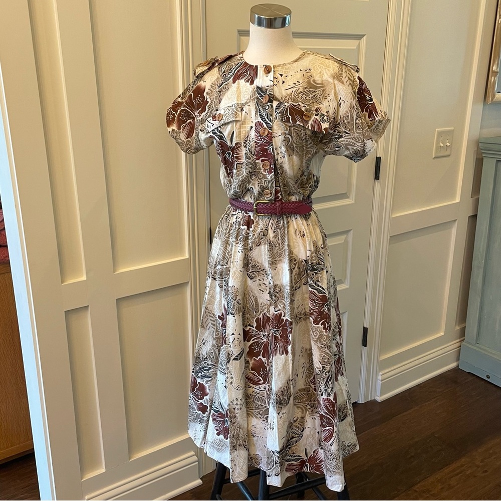 Vintage Safari Style Midi Shirt Dress